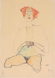 Sitzender Halbakt mit rotem Haar